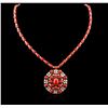Image 1 : 14KT Yellow Gold 33.95ctw Coral and Diamond Necklace