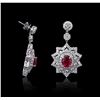 Image 2 : 14KT White Gold 4.32ctw Ruby and Diamond Earrings