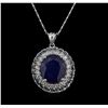 Image 2 : 12.38ct Blue Sapphire and Diamond Pendant With Chain - 14KT White Gold