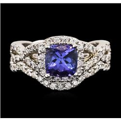 14KT White Gold 1.22ct Tanzanite and Diamond Ring and Guard