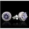 Image 2 : 14KT White Gold 3.06ctw Tanzanite and Diamond Stud Earrings