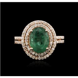 2.72ct Emerald and Diamond Ring - 14KT Rose Gold