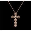 Image 1 : 0.17ctw Diamond Cross Pendant With Chain - 14KT Rose Gold