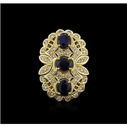 14KT Yellow Gold 5.01ctw Sapphire and Diamond Ring