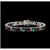 Image 1 : 14KT White Gold 13.20ctw Emerald, Ruby, Sapphire and Diamond Bracelet