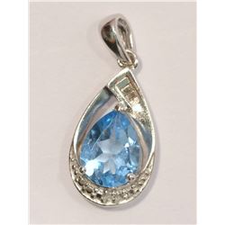 STERLING SILVER BLUE TOPAZ & DIAMOND PENDANT