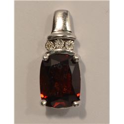 STERLING SILVER GARNET & DIAMOND PENDANT