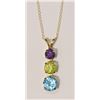 Image 1 : 14KT GOLD AMETHYST, PERIDOT, BLUE TOPAZ PENDANT