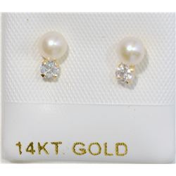 14KT GOLD FRESHWATER PEARL & CUBIC ZIRCONIA