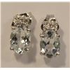 Image 1 : STERLING SILVER AQUAMARINE & DIAMOND EARRINGS