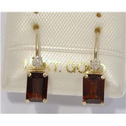 10K GOLD GARNET & DIAMOND EARRINGS