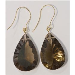 14KT GOLD SMOKEY QUARTZ TEAR DROP EARRINGS