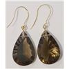Image 1 : 14KT GOLD SMOKEY QUARTZ TEAR DROP EARRINGS