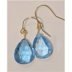 14KT GOLD BLUE TOPAZ TEAR DROP EARRINGS