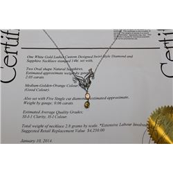 14KT WHITE GOLD DIAMOND & SAPPHIRE NECKLACE