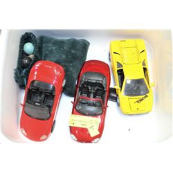 SMALL BOX WITH 3 ASSORTED DIE CAST CARS