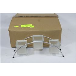 FOUR 3 PIECE SETS OF FROSTED WHITE GLASS TEA LIGHT