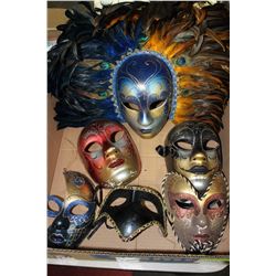 BOX W/ 7 DECORATIVE WALL HANGING MASKS
