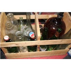 WOOD CRATE FULL OF COLLECTIBLE BOTTLES