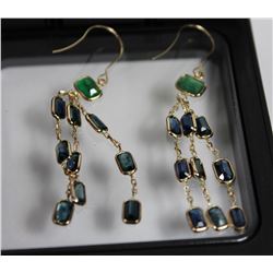 #12 14KT YELLOW GOLD SAPPHIRE AND EMERALD EARRINSS