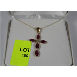 #46 14 KT GOLD RUBY DIAMOND CROSS PENDANT NECKLACE