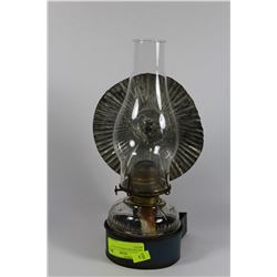 OIL LANTERN WITH BLUE WALL MOUNT