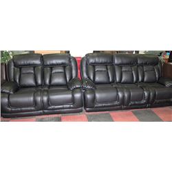 NEW BLACK PERFORATED LEATHER RECLINING SOFA W