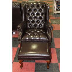 NEW BROWN LEATHERETTE WING BACK PARLOUR CHAIR W