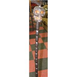HAND CARVED SKULL HEAD WOOD STICK