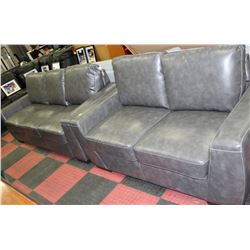 NEW GREY LEATHERETTE SOFA W/ LOVE SEAT