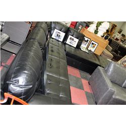NEW BLACK LEATHERETTE LARGE SECTIONAL W/ OTTOMAN