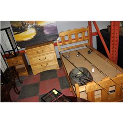 WOOD SINGLE BEDROOM SUITE W/ 3 DRAWER DRESSER AND