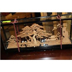 INTRICATE CORK DIORAMA IN GLASS CASE