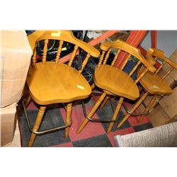 SET OF 3 WOODEN ROTATING BAR STOOLS
