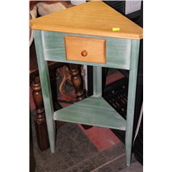 WOODEN CORNER STAND W DRAWER