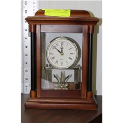 MANTLE WOOD & GLASS FRAMED CLOCK