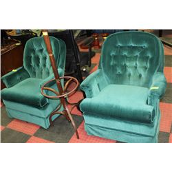 PAIR OF GREEN FABRIC ROCKING CHIARS