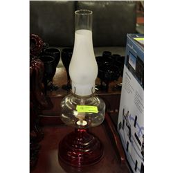 VINTAGE RED AND CLEAR GLASS OIL LAMP
