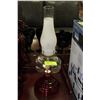 Image 1 : VINTAGE RED AND CLEAR GLASS OIL LAMP