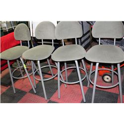 SET OF 4 AMISCO METAL AND GREEN FABRIC SWIVEL