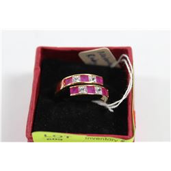 .925 SILVER GOLD PLATED NATURAL RUBY & CZ RING -