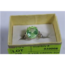 .925 SILVER GREEN TOPAZ RING - SIZE 8