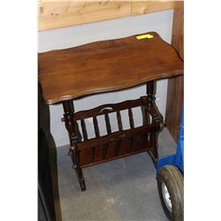 VINTAGE SIDE TABLE WITH BUILT IN MAGAZINE RACK