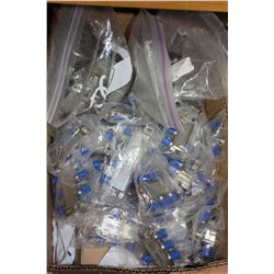 BOX OF ASSORTED NEW TECH PARTS & SUPPLIES
