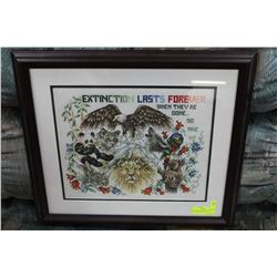 'EXTINCTION LASTS FOREVER' PETIT-POINT PICTURE