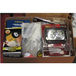 BOX W/ LIGHTS, AND AUTOMOTIVE PARTS