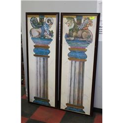 LARGE FRAMED LION & RAM ON COLUMN PICTURES