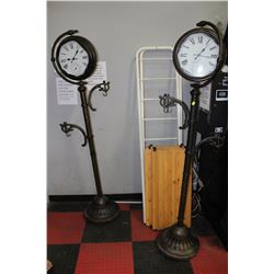 2 METAL STANDING CLOCKS SOLD W/ SHELF