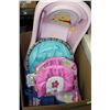 Image 1 : BOX W/ BABY ITEMS:  POOH BEAR BATH TUB, JOLLY