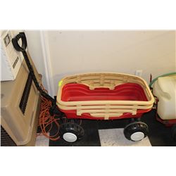 LARGE RED & BROWN PLASTIC WAGON